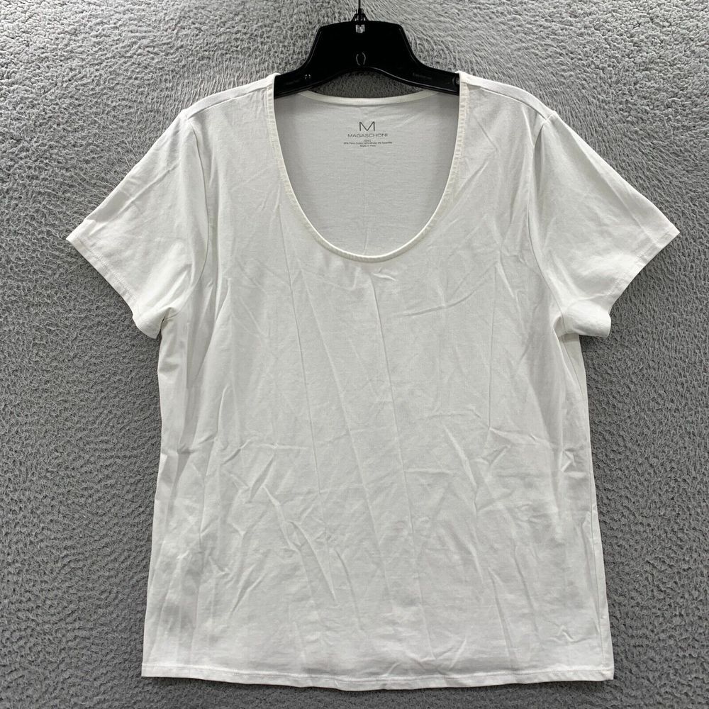 MAGASCHONI Blouse Womens Large Top Short Sleeve White